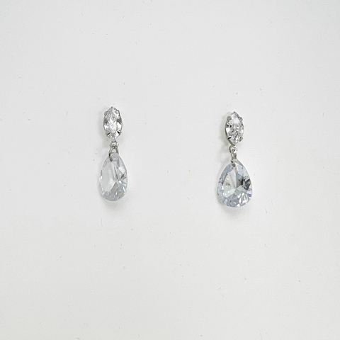 Brinco aço inox navete zirconia e gota cristal - comprar online