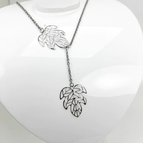 Gargantila Aço Inox Gravata Folha Vazada