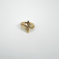 Anel F18k Duas Pontas Curvas Com Zirconia - Sanferlam