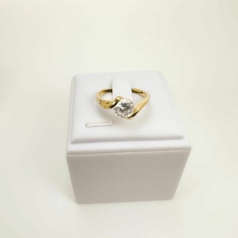 Anel F18k Zirconia Duas Cravas Curvas