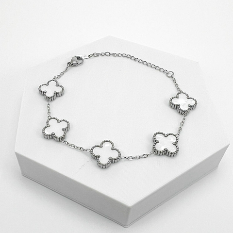 Pulseira Aço Inox Van Cleef 5 Trevos