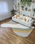 Imagem do Tapete Rio-Açu | Bordas Orgânicas | Easy Clean | Veludo Hive Cinza Claro, Curry, Off-White e Verde Claro