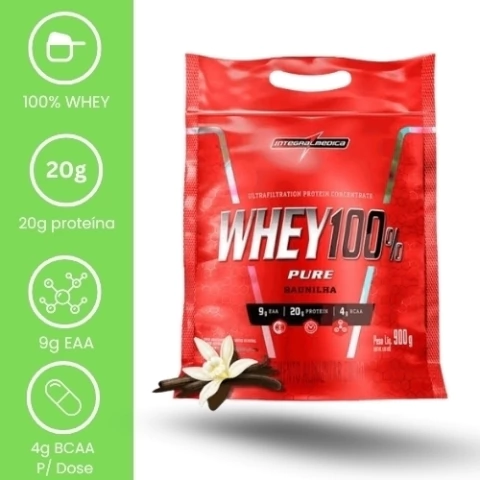 Whey 100% Integralmédica Concentrado 900g Refil - Ganho Muscular e Recuperação Pós-Treino