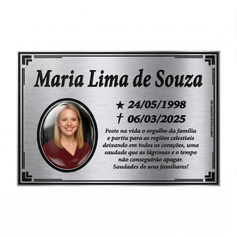 Placa para Túmulo em Aço Inox com 1 Foto em Porcelana - Escolha o Tamanho