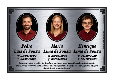 Placa para Túmulo em Aço Inox com 3 Fotos em Porcelana - comprar online