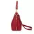 Bolsa hobo vermelha feminina com base estruturada e formato levemente arredondado, mostrada em ângulo lateral com alça longa ajustável para uso transversal.
