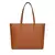 Bolsa shopper marrom com design minimalista e alça de ombro reforçada em couro sintético.