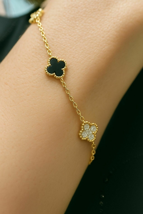 Pulsera Trebol finita - Dorada y Onix - comprar online