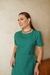 VESTIDO VERDE LISO C/RECORTE E FIVELAS NA CINTURA - loja online