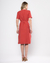 VESTIDO VERMELHO QUEIMADO DECOTE EM "V" E PESPONTO - Canoni Oficial