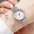 2 pçs moda árabe dial feminino relógio de quartzo banda de malha de aço relógios abertura manguito pulseira conjunto (sem caixa)