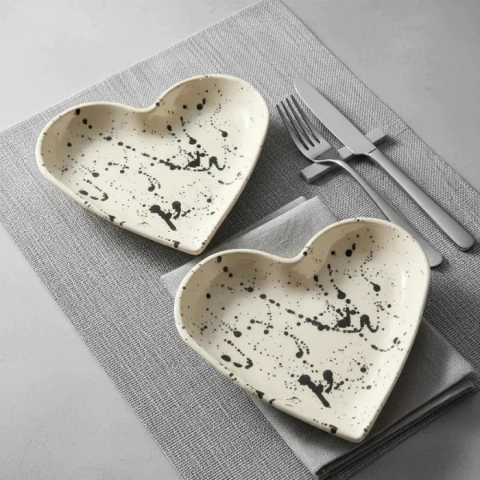 Set X 2 Plato Forma Corazón Cerámica Artesanal