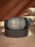 Cinto Country Masculino em Couro PU – Estilo Cowboy com Fivela Detalhada Florais Com Letra