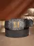 Cinto Country Masculino em Couro PU – Estilo Cowboy com Fivela Detalhada Florais Com Letra