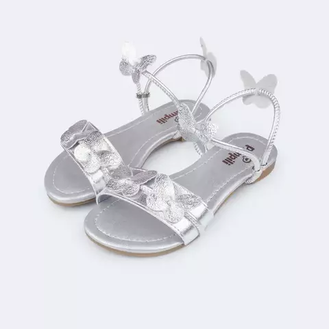 Sandália Rasteira Infantil Pampili Borboletas Prata