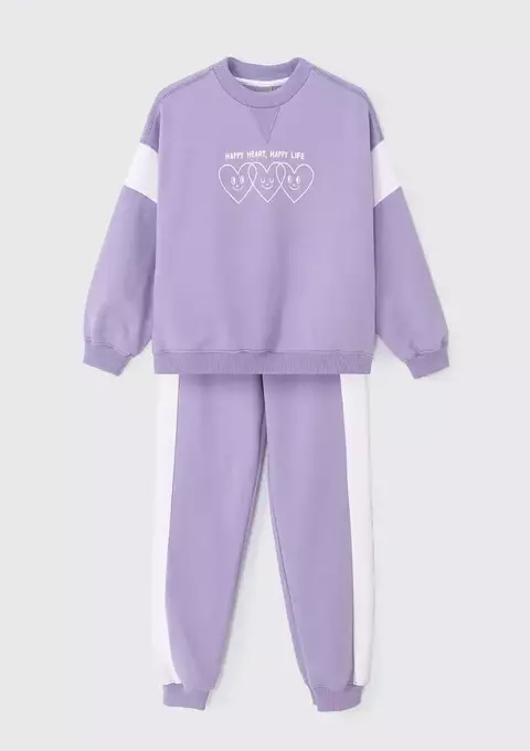 Conjunto Infantil Menina Em Moletom Peluciado Com Estampa - Roxo