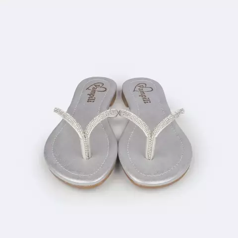 Sandália Rasteira Infantil Pampili Iris Strass Prata