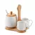 Conjunto de 2 Xícaras de Café com Açucareiro e Suporte de Bambu