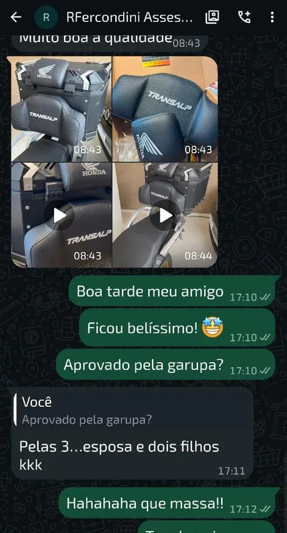 Conversa de WhatsApp: cliente com Honda Transalp elogia a qualidade