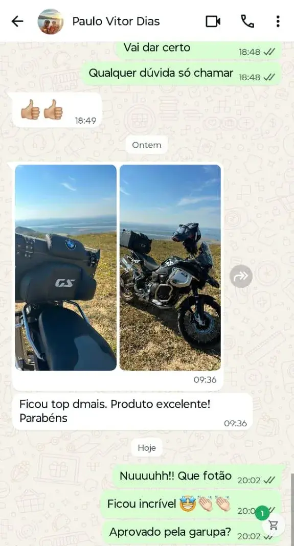 Conversa de WhatsApp: Paulo Vitor envia fotos da BMW GS com o encosto