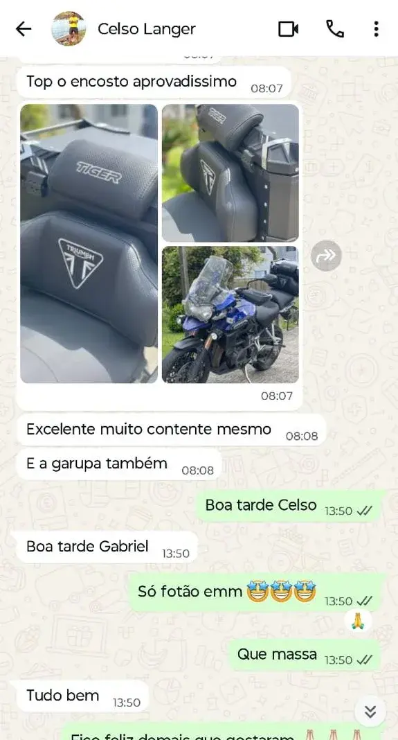 Conversa de WhatsApp: Celso aprova o encosto na Triumph Tiger