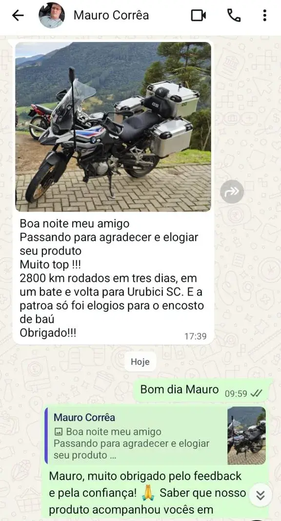 Conversa de WhatsApp: Mauro relata 2800 km rodados com o encosto