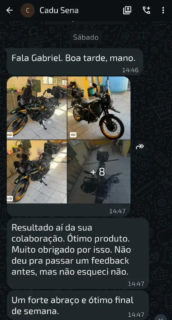 Conversa de WhatsApp: Cadu elogia o produto