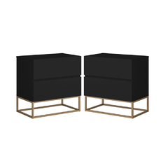 Kit 2 Mesas De Cabeceira Eros 45cm Estilo Europeu Pés De Metal Dourado