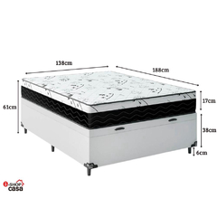 Cama Box Baú + Colchão D33 One Face - 61cm de altura - Couro Branco - Vários Tamanhos - - comprar online