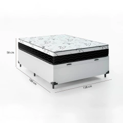 Cama Box Baú Casal 138 Tecido Sintético Branco com Colchão Espuma D33 One Face Preto - Bello Box - 58x138x188 - comprar online