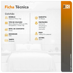 Colchão Solteiro Hanover One Ortopédico Espuma D33 Pillow Top 88x188x22cm - comprar online