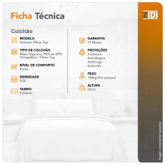 Colchão Solteiro Hanover One Ortopédico Espuma D33 Pillow Top 88x188x22cm - comprar online
