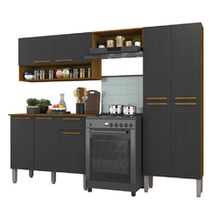 Cozinha Completa em Madeira Modular mdp Com 4 Peças Armário Balcão com Pés Paneleiro Madri Preta