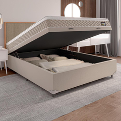 Cama Box Baú Casal Colchão D33 Pillow Top Millenium 138x188x57cm Bege - Suporta até 100kg por Pessoa - Moma Comercio de Moveis