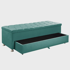 Kit Cabeceira Calçadeira Mila e Munique 160 cm Casal Queen Size Veludo Turquesa na internet