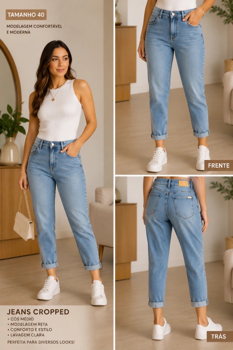 CALÇA JEANS CROPPED KAEKÓS