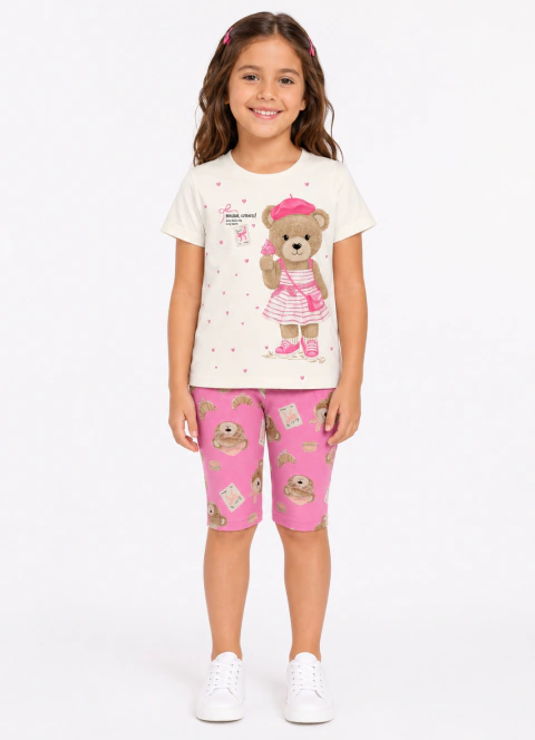 CONJUNTO BLUSA MEIA MALHA/BERMUDA CICLISTA COTTON BRANDILI