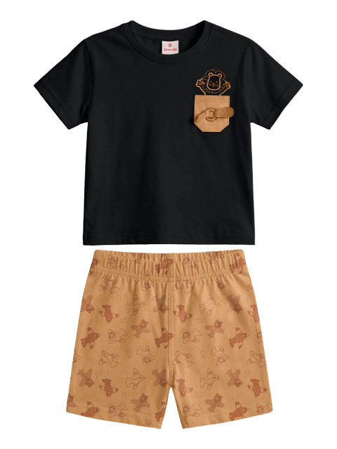 CONJUNTO CAMISETA MEIA MALHA/BERMUDA MOLETINHO BRANDILI