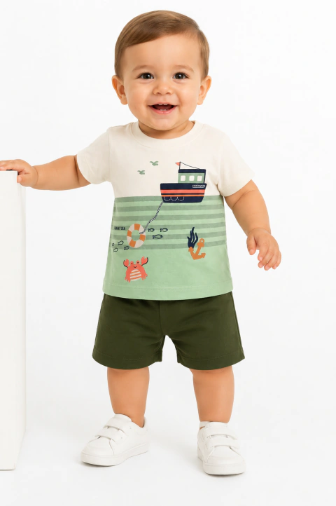 CONJUNTO CAMISETA MEIA MALHA/BERMUDA MOLETINHO BRANDILI