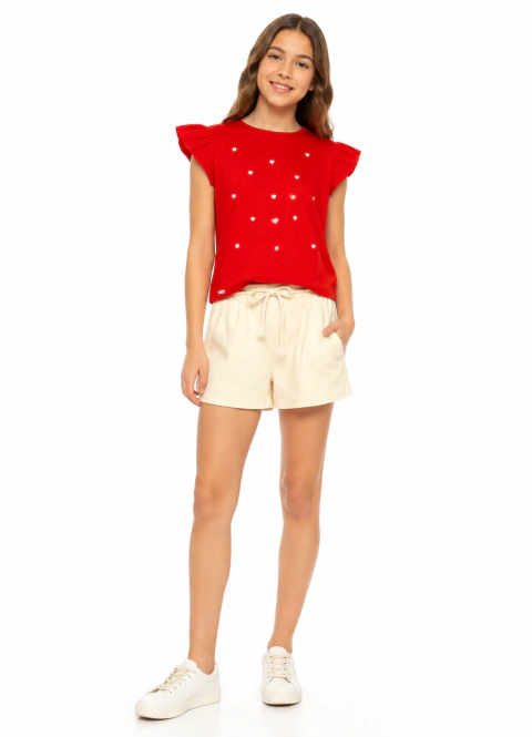 CONJUNTO BLUSA MEIA MALHA/SHORTS MOLETINHO SARJADO TWILL BRANDILI