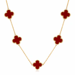 Colar Trevo Vermelho Banhado em Ouro 18k