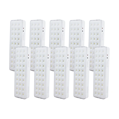 Kit 10 Luminárias de Emergência LED 30 LEDs Bivolt Super Slim Segurimax 36004
