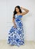 Vestido Longo branco estampa azul