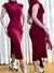 Vestido Feminino Midi em Ribana Manga Muscle com Gola