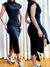 Vestido Feminino Midi em Ribana Manga Muscle com Gola - loja online