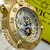 Relógio Invicta Skeleton Noma lll Skull Dourado Branco a prova dágua - bravura store