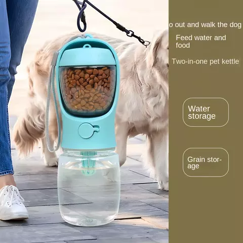 Garrafa de água portátil para cães e gatos, com armazenamento de alimentos