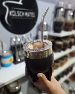 Imagem do mate imperial de calabaza c/ guarda y virola cincelada de alpaca + bombilla pico de loro