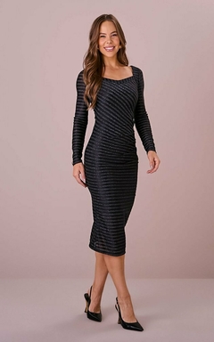 Vestido Midi Tule Bastille Glam Pregas na Lateral Jaqueline