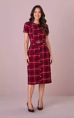 Vestido Midi Alfaiataria com Elastano Estruturado Selma - Flaviane Fashion Store